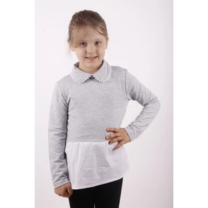 Kız Çocuk Gömlek Detaylı Yakası Aksesuarlı Sweatshirt