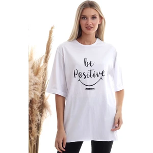 Cotton Mood 20333402 Süprem Be Positive Baskılı T-Shirt Beyaz