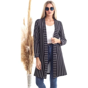 Cotton Mood 20343264 Atlas Çizgili Uzun Ceket Siyah Beyaz Çızgılı
