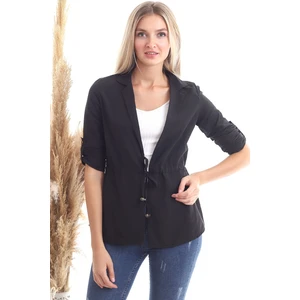 Cotton Mood 20342379 Viskon Beli Bağcıklı Uzun Kol Ceket Siyah