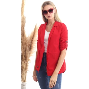 Cotton Mood 20342379 Viskon Beli Bağcıklı Uzun Kol Ceket Kırmızı