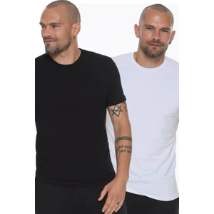 İkili Set T8569 Bisiklet Yaka Erkek T-Shirt-Beyaz-Siyah