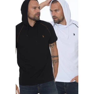 İkili Set T8570 Kapüşonlu Erkek T-Shirt-Beyaz-Siyah
