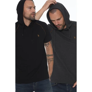 İkili Set T8570 Kapüşonlu Erkek T-Shirt-Siyah-Antrasit