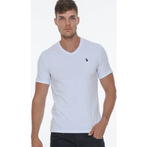 T8568 V Yaka Erkek T-Shirt-Beyaz