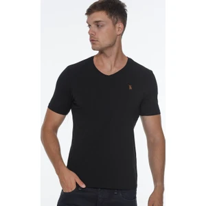 T8568 V Yaka Erkek T-Shirt-Siyah