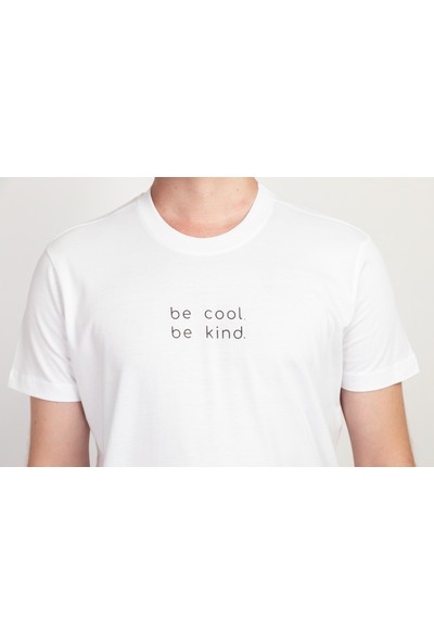 I And Basic Beyaz %100 Organik Pamuklu Basic Erkek Tişört / Be Cool Be Kind S