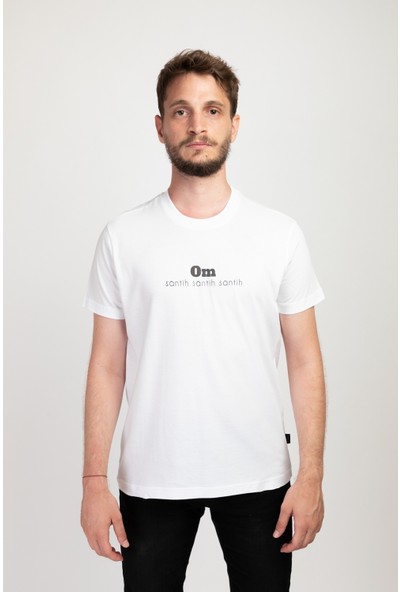 I And Basic Beyaz %100 Organik Pamuklu Basic Erkek Tişört / Om Santih M