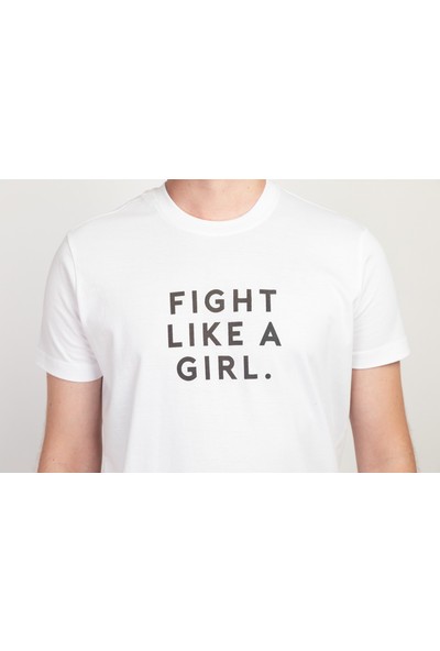 I And Basic Beyaz %100 Organik Pamuklu Basic Erkek Tişört / Fight Like A Girl S