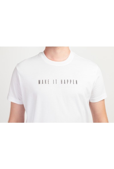 I And Basic Beyaz %100 Organik Pamuklu Basic Erkek Tişört / Make It Happen M