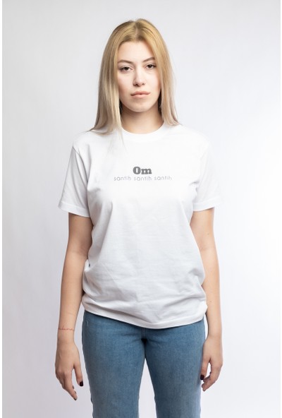 I And Basic Beyaz %100 Organik Pamuklu Basic Kadın Tişört / Om Santih S