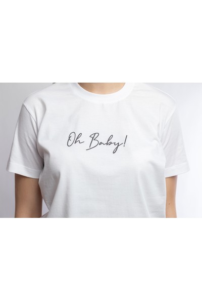 I And Basic Beyaz %100 Organik Pamuklu Basic Kadın Tişört / Oh Baby XL