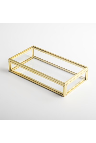 El Crea Designs Gold Pirinç Brass Minimal Tasarım Kapaklı Kutu 15 x 8 x 3 cm