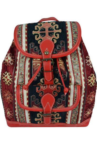 Zaven Renkli Özel Kumaştan İmal Kilim Desenli Sırt Çantası