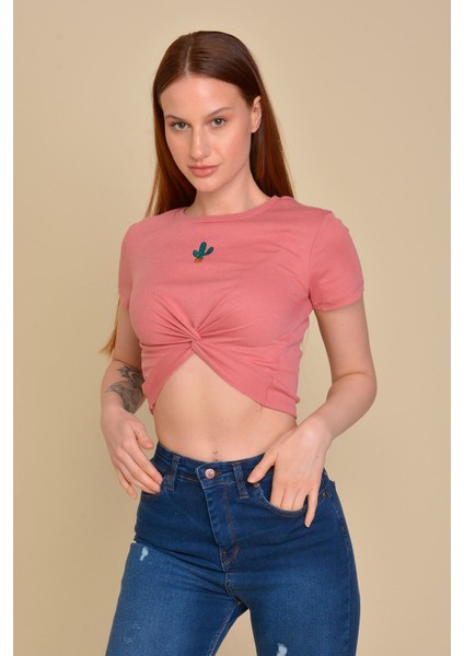 Kaktüs Nakışlı Pembe Crop fiyatları