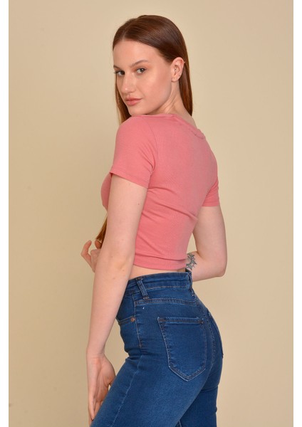 Kaktüs Nakışlı Pembe Crop modelleri