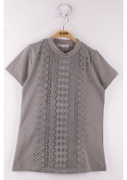 Kız Çocuk Dantelli İnci İşlemeli Okul T-Shirt