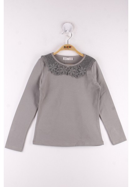 Kız Çocuk Yaka Çiçek Dantelli Okul T-Shirt fırsatları