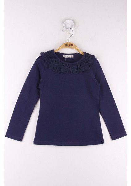 Kız Çocuk Yaka Çiçek Dantelli Okul T-Shirt indirimleri