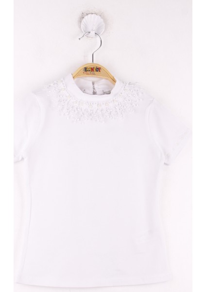 Kız Çocuk Yaka Dantelli İnci Detaylı Okul T-Shirt modelleri