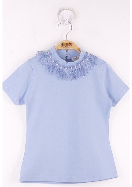 Kız Çocuk Yaka Dantelli İnci Detaylı Okul T-Shirt fırsatları