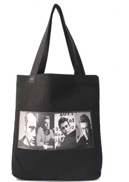 Tasarım İkon Serisi James Dean Baskılı Siyah Jean Omuz Çantası