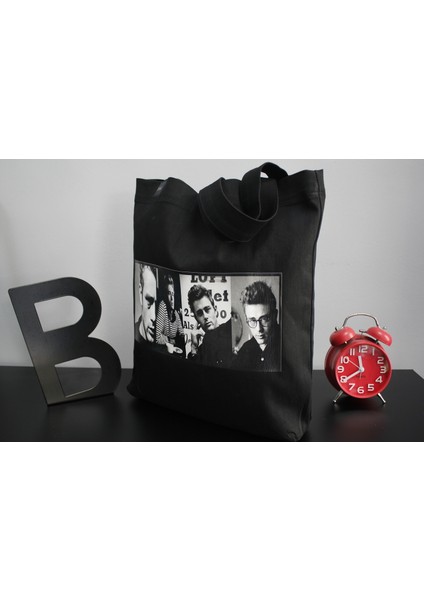 Tasarım İkon Serisi James Dean Baskılı Siyah Jean Omuz Çantası fiyatları