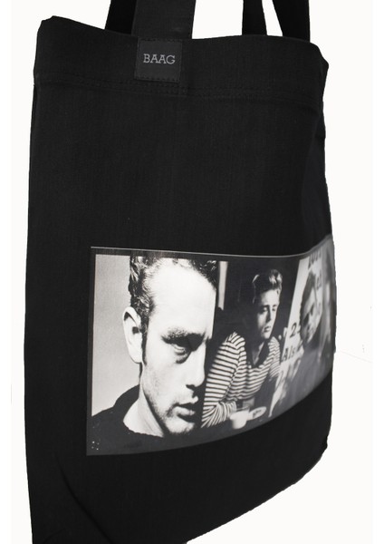 Tasarım İkon Serisi James Dean Baskılı Siyah Jean Omuz Çantası fırsatları