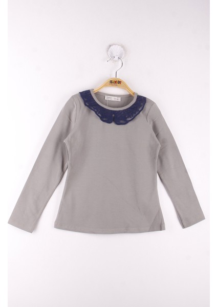 Kız Çocuk Yaka Dantel Detaylı Tişört