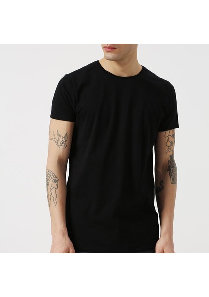 Erkek Bisiklet Yaka Siyah T-Shirt