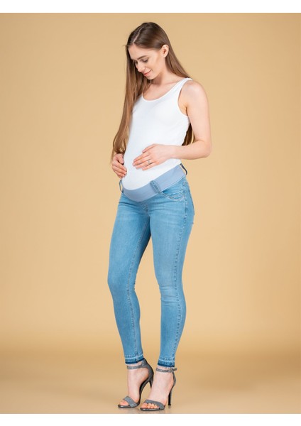 Hamile Açık Mavi Paça Detaylı Skinny Jean fiyatları