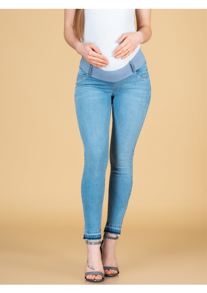 Hamile Açık Mavi Paça Detaylı Skinny Jean fırsatları