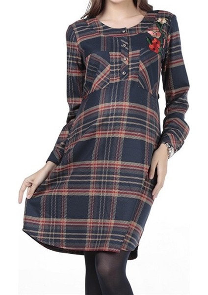 Hamile Ekose Önden Düğmeli Elbise