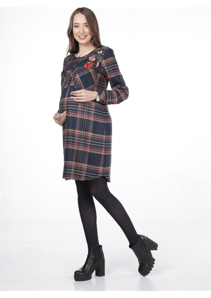 Hamile Ekose Önden Düğmeli Elbise modelleri