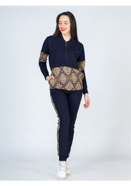 Leopar Desenli Lacivert Hamile Eşofman