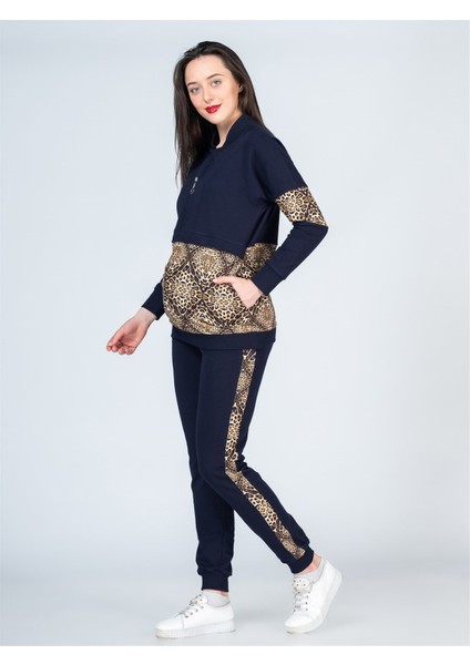 Leopar Desenli Lacivert Hamile Eşofman