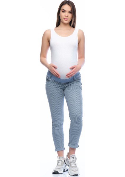 Hamile Mom Fit Çizgili Jean