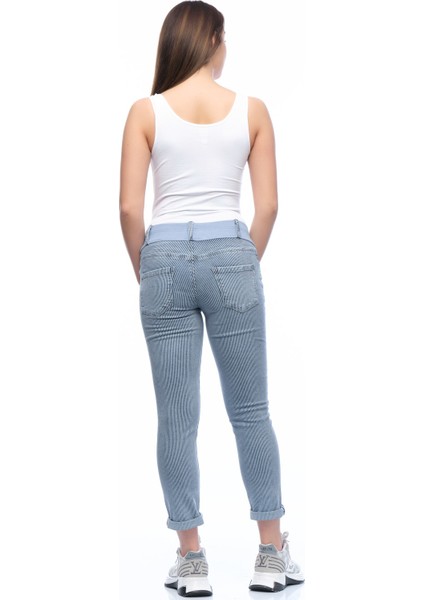 Hamile Mom Fit Çizgili Jean