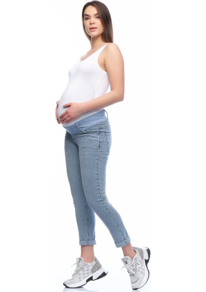 Hamile Mom Fit Çizgili Jean