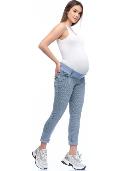 Hamile Mom Fit Çizgili Jean