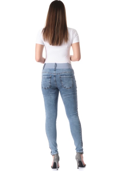 Hamile Skınny Yan Şerit Desenli Jean