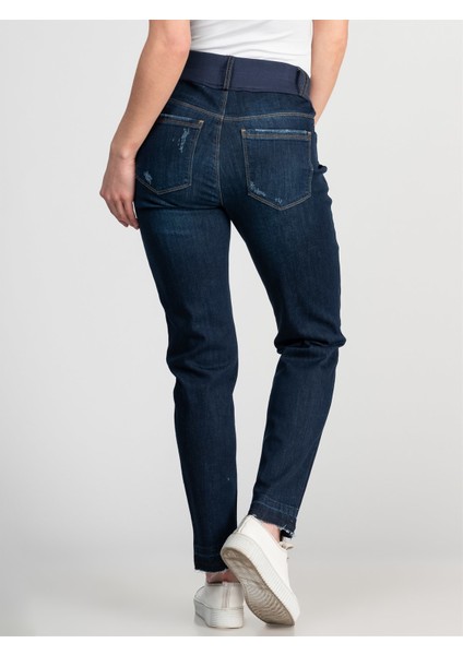 Hamile Mom Fit Ribanalı Açık Mavi Jean