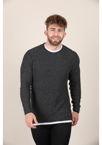 Bisiklet Yaka Kazak Siyah Melanj (AG503001)