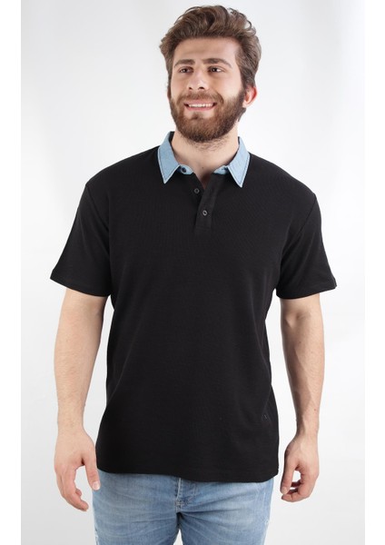 Waffle Kumaş Regular Fit Denim Polo Yaka T-Shirt fiyatları