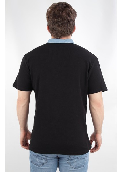 Waffle Kumaş Regular Fit Denim Polo Yaka T-Shirt modelleri