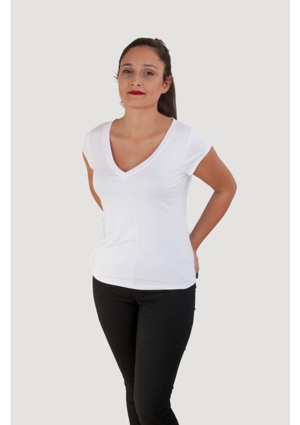 Si̇sters2hc Basic V Yaka Viskon Merserize Kumaşlı T-Shirt fırsatları