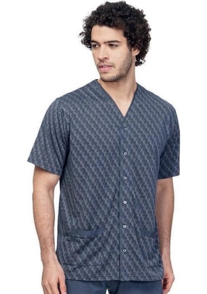 8612 Jakarlı Önden Düğmeli Erkek Pijama Takım