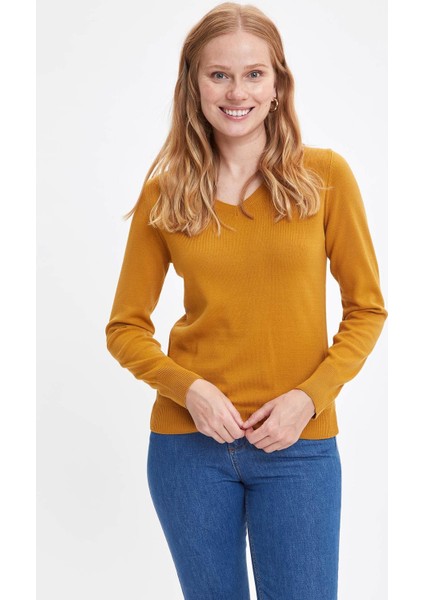Basic V Yaka Relax Fit Ekstra Yumuşak Kaşmir Dokulu Triko Kazak F7088AZ20AU