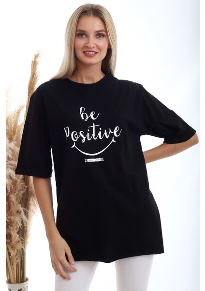 Cotton Mood 20333402 Süprem Be Positive Baskılı T-Shirt Siyah