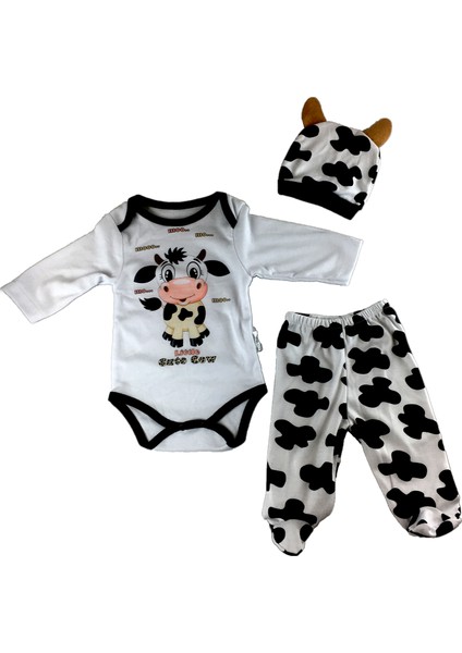 Inek Baskılı Çıtçıtlı Badili 3 Parça Penye Kız Bebe Takım